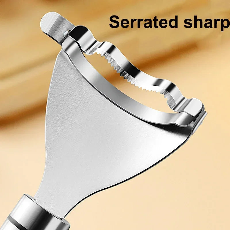 FanzyMarket stainless steel corn peeler and stripper with serrated blade, suitable for removing corn kernels from fresh cobs.
