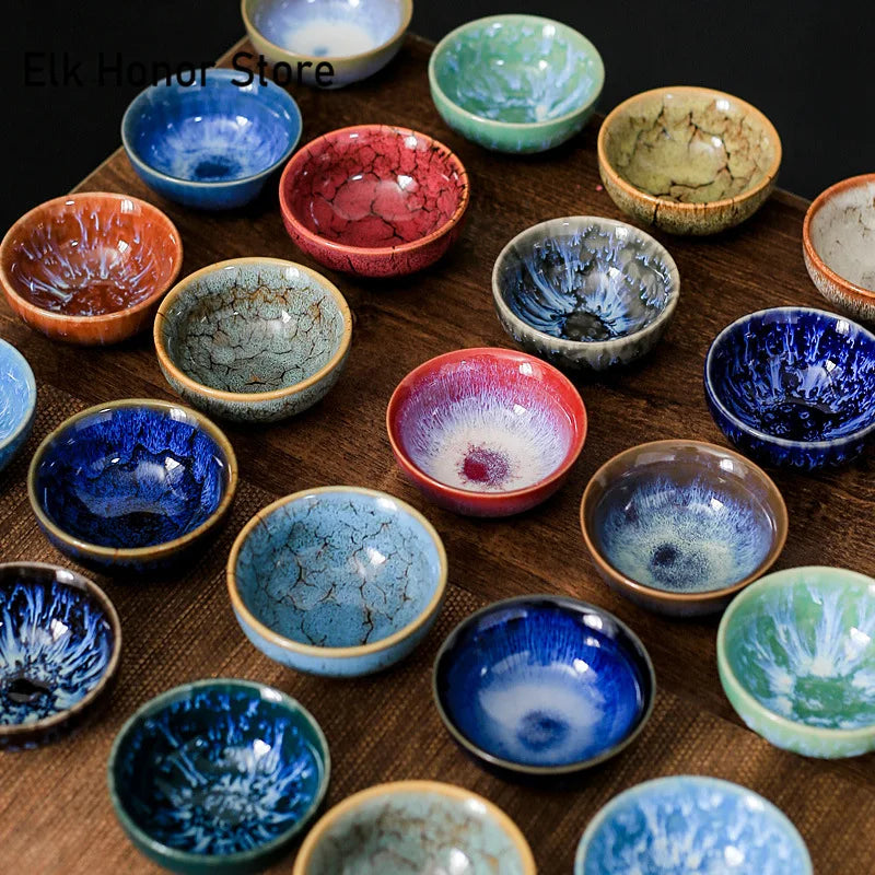 Ceramic satin blue Jianzhan tasting teacup, 45ml capacity, ideal for Gongfu tea, from FanzyMarket.
