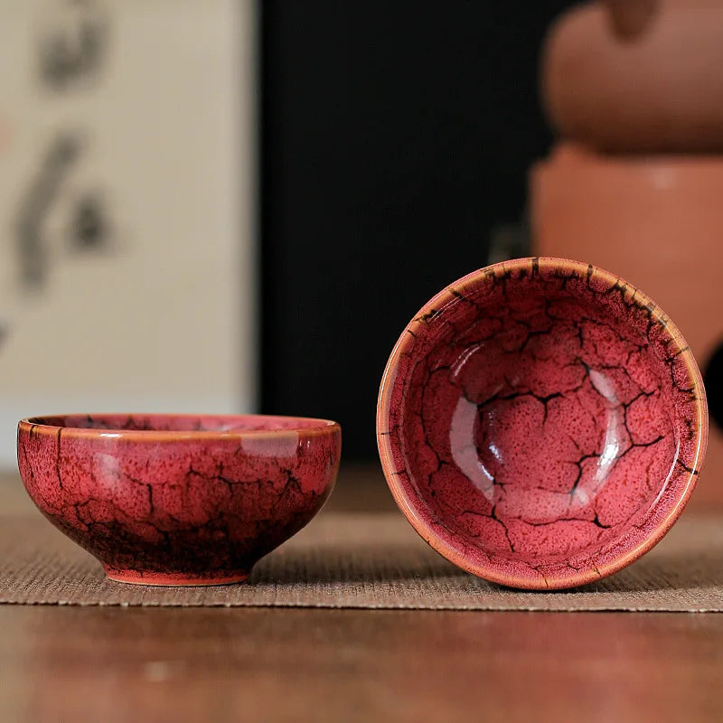 Satin blue ceramic tasting teacup by FanzyMarket, 45ml Jianzhan master cup for Gongfu tea, perfect for home and kitchen.