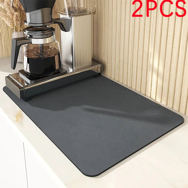 FanzyMarket absorbent diatom mud dish drying mat, non-slip, quick-dry kitchen and bathroom drain pad, black, 20x30cm, set of 2.