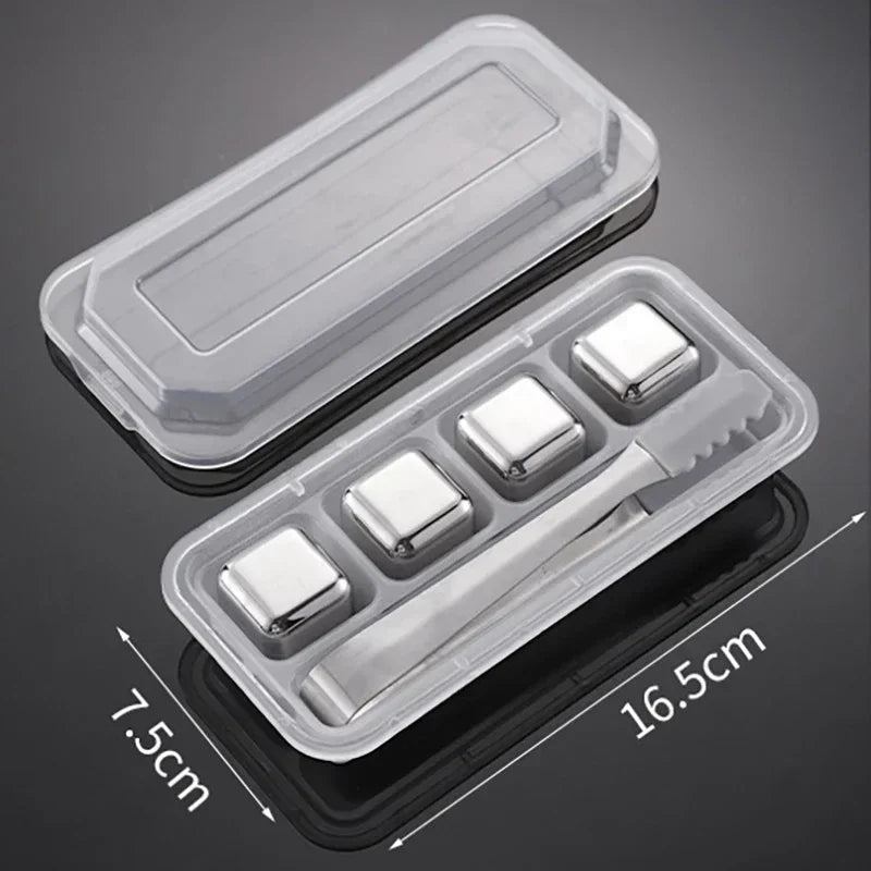 FanzyMarket stainless steel reusable whiskey stones with storage tray, quick-freeze ice cubes for whiskey, wine, and beer.