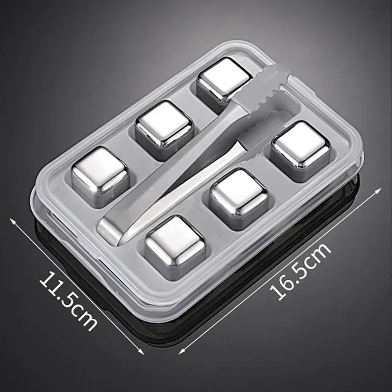 FanzyMarket stainless steel reusable whiskey stones with storage tray, quick-freeze ice cubes for whiskey, wine, and beer.