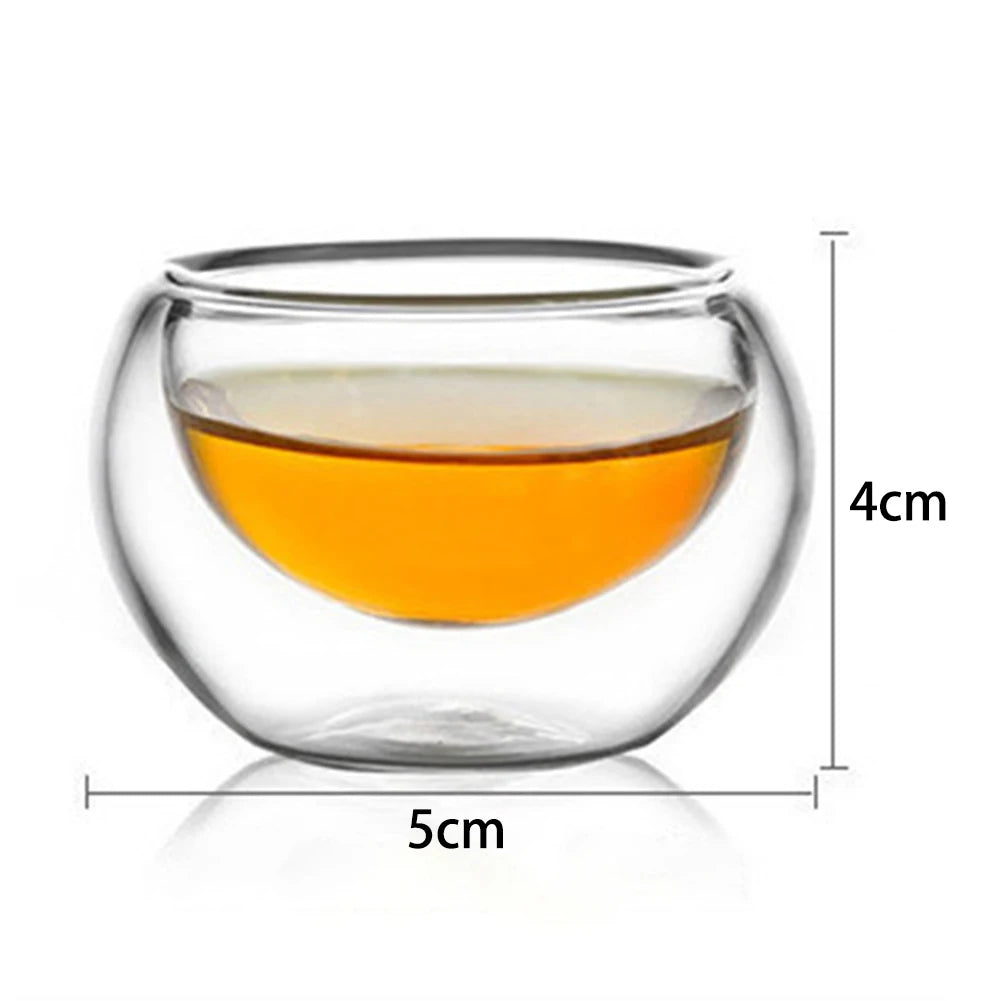 Set of 6 double wall borosilicate glass tea and coffee cups with handles, 50 ml capacity, heat-resistant for home kitchen use by FanzyMarket.