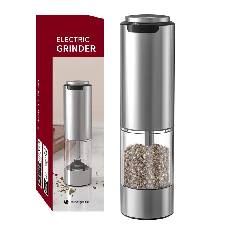 FanzyMarket electric pepper and salt grinder with ceramic mill, USB rechargeable, adjustable coarseness, available as single or 2-pack.