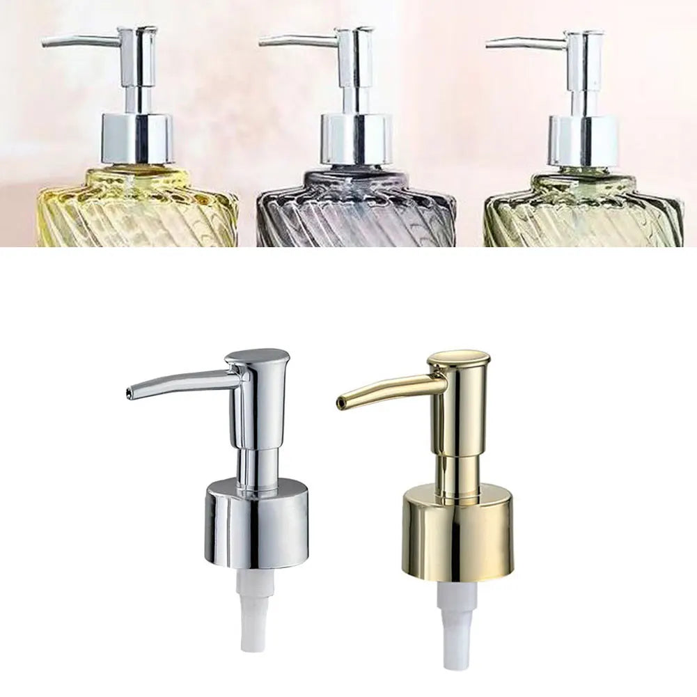 Brushed gold 28/400 thread reusable soap dispenser pump head for kitchen and bathroom bottles, compatible with FanzyMarket products.
