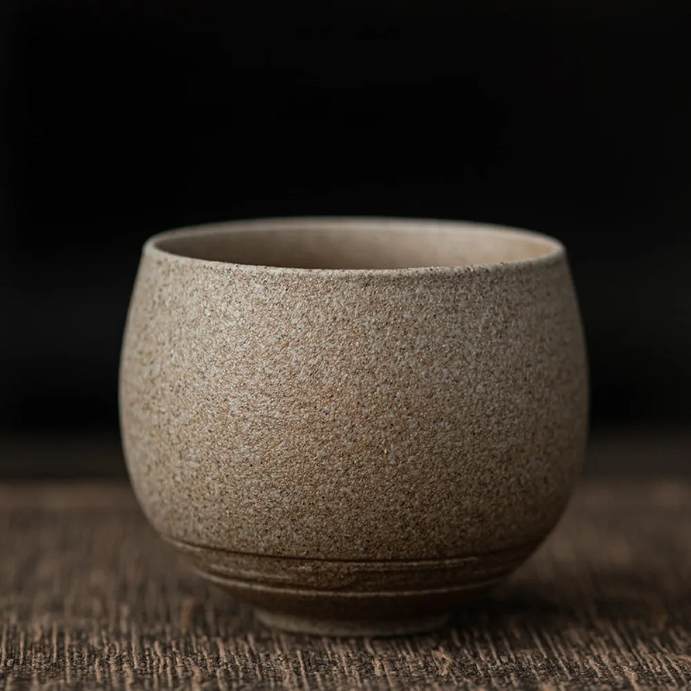 FanzyMarket stoneware teacup, 80ml ceramic espresso cup with small handle, perfect for tea or coffee, compact kitchenware.