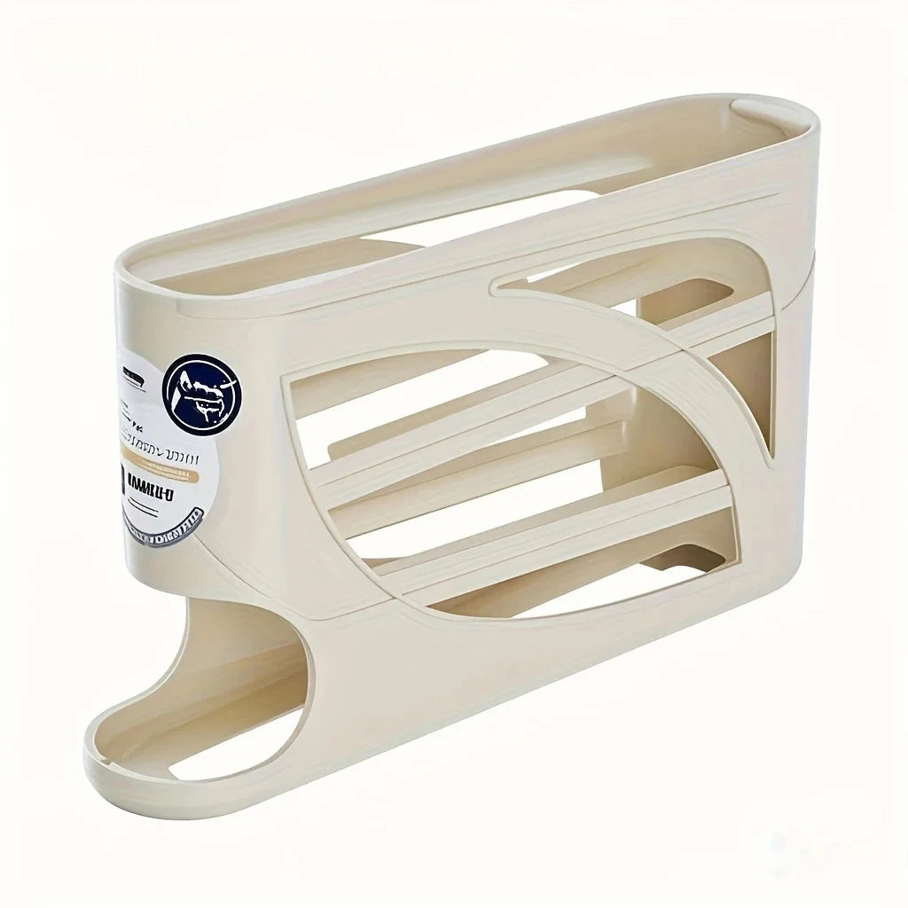 White 3-tier rolling egg storage rack for refrigerator, holds 24 eggs, large capacity kitchen organizer by FanzyMarket