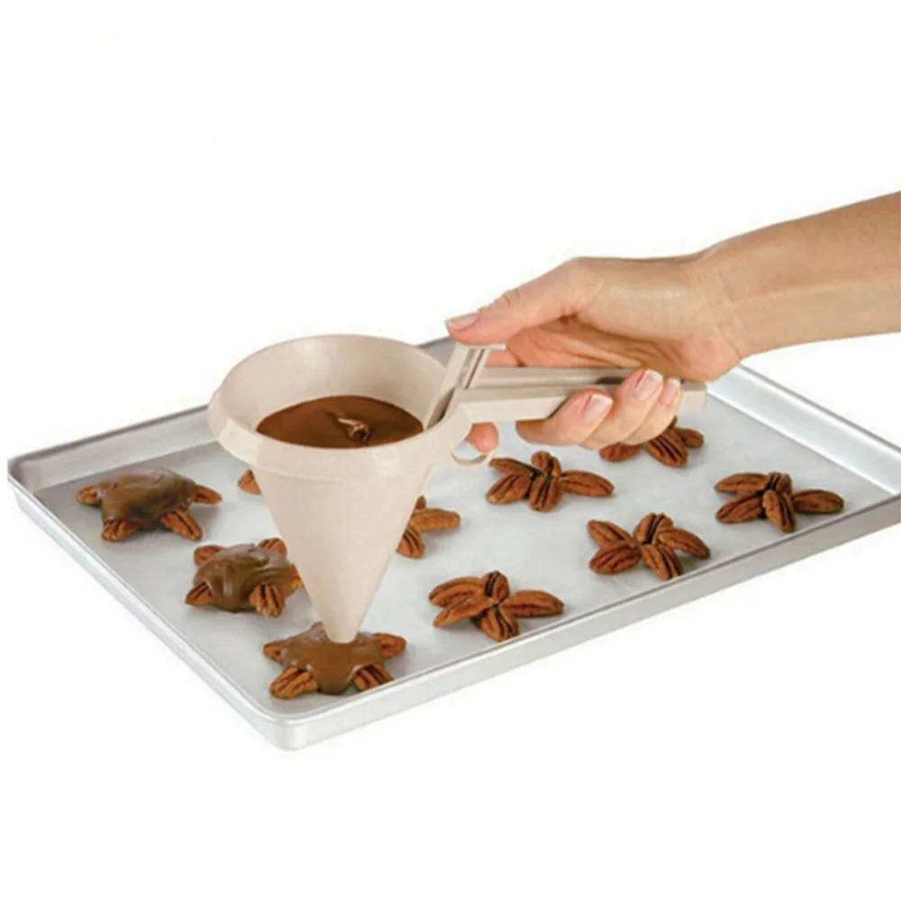 FanzyMarket adjustable baking funnel tool for pastry and batter, handheld dispenser with 9.8 cm opening in white.