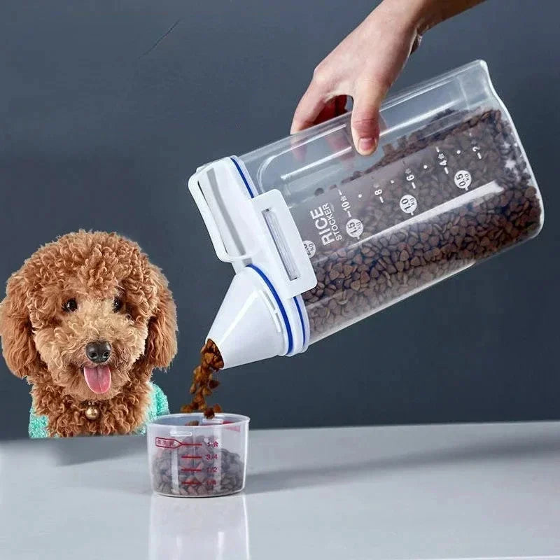 White large capacity airtight pet food storage container by FanzyMarket, durable, easy-clean, non-slip design for dog and cat food.