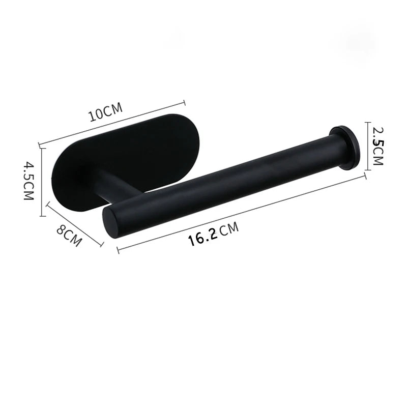 Two stainless steel no-drill wall-mount paper towel and toilet roll holders with self-adhesive backing, ideal for kitchen or bathroom.