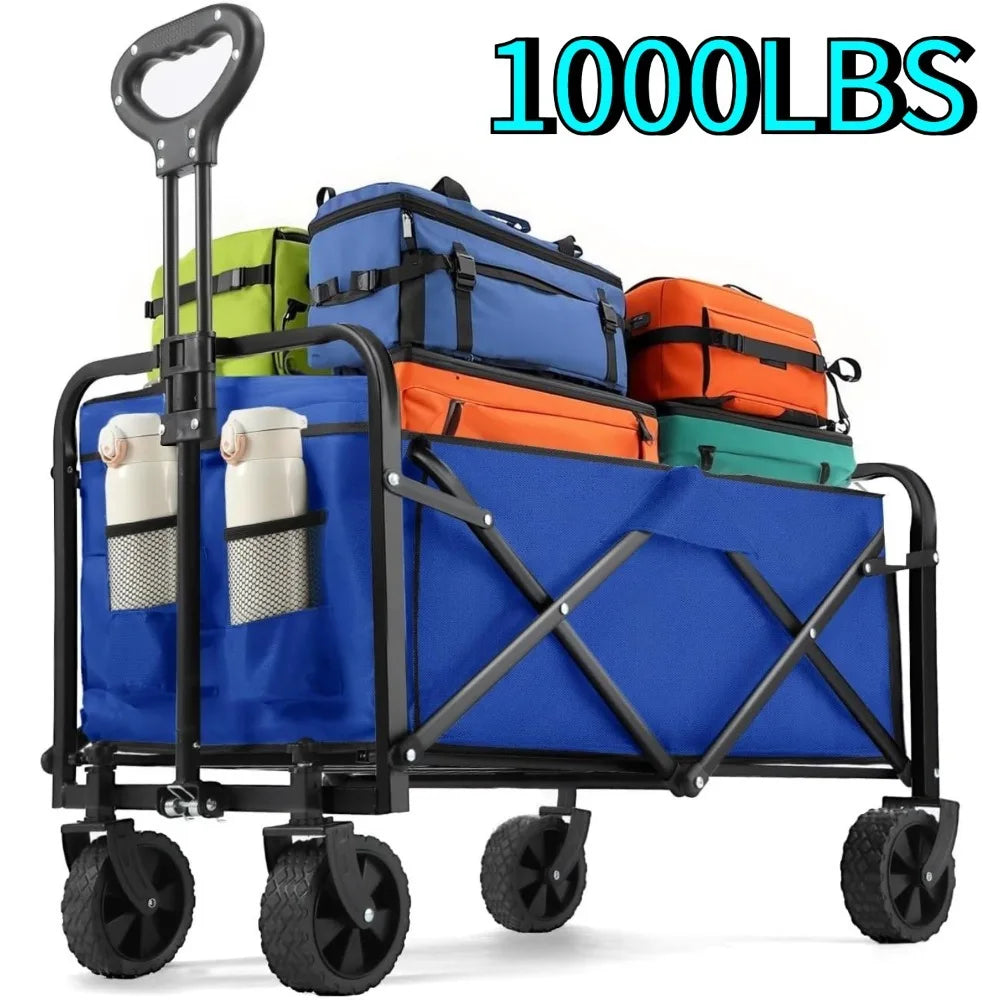 FanzyMarket collapsible wagon cart with all-terrain wheels, heavy-duty foldable design for beach, shopping, and camping transport.