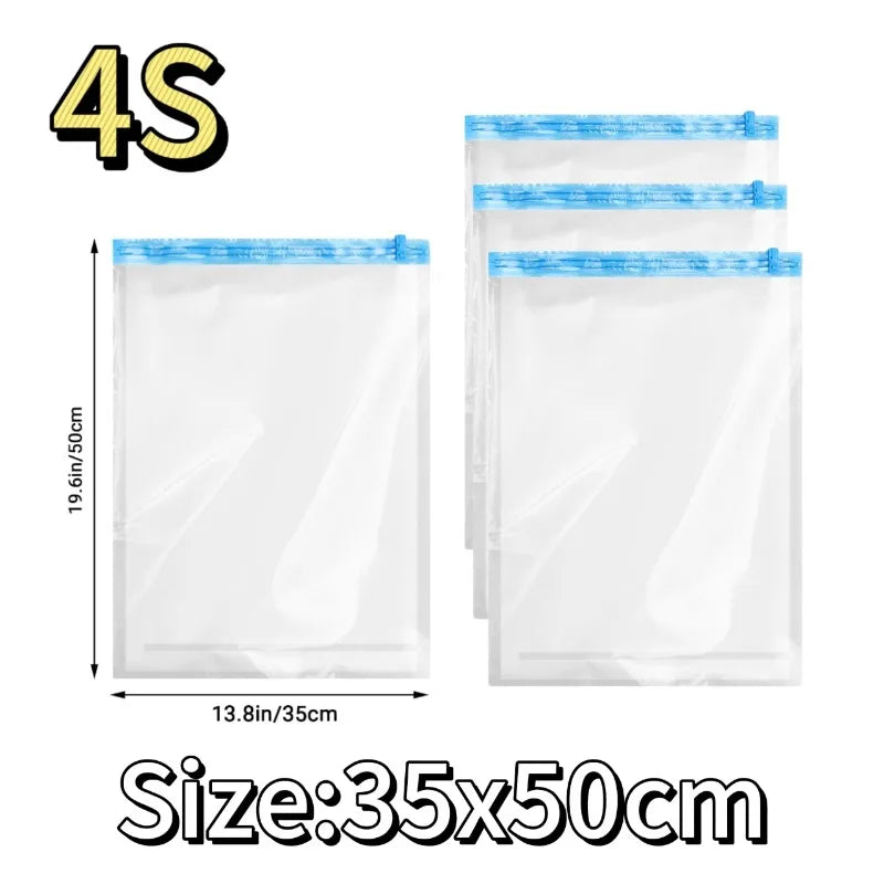 FanzyMarket travel compression vacuum bags for luggage, clothes, and bedding, reusable roll-up space saver bags in a set.