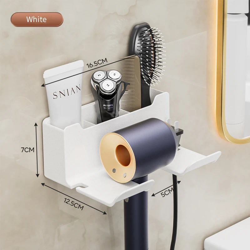 Gray wall-mounted hair dryer holder cradle by FanzyMarket, organized for bathroom storage, with multiple color options.