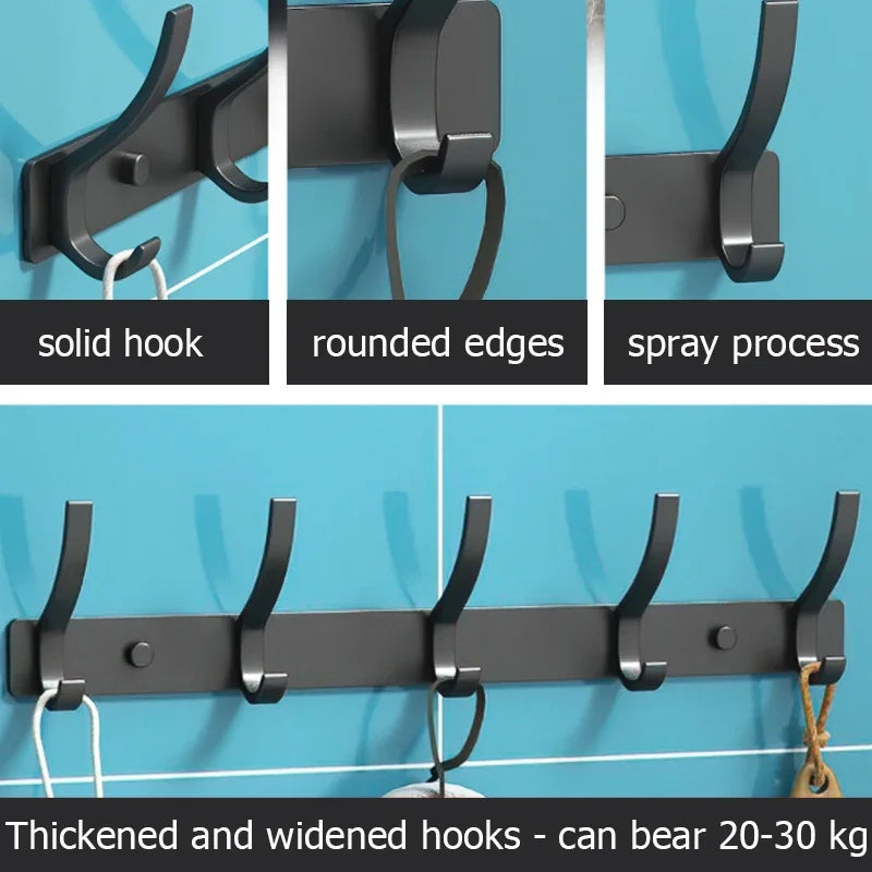Cream white and black 6-peg folding wall hooks by FanzyMarket, aluminum nail-mount towel and coat rack with four hooks.