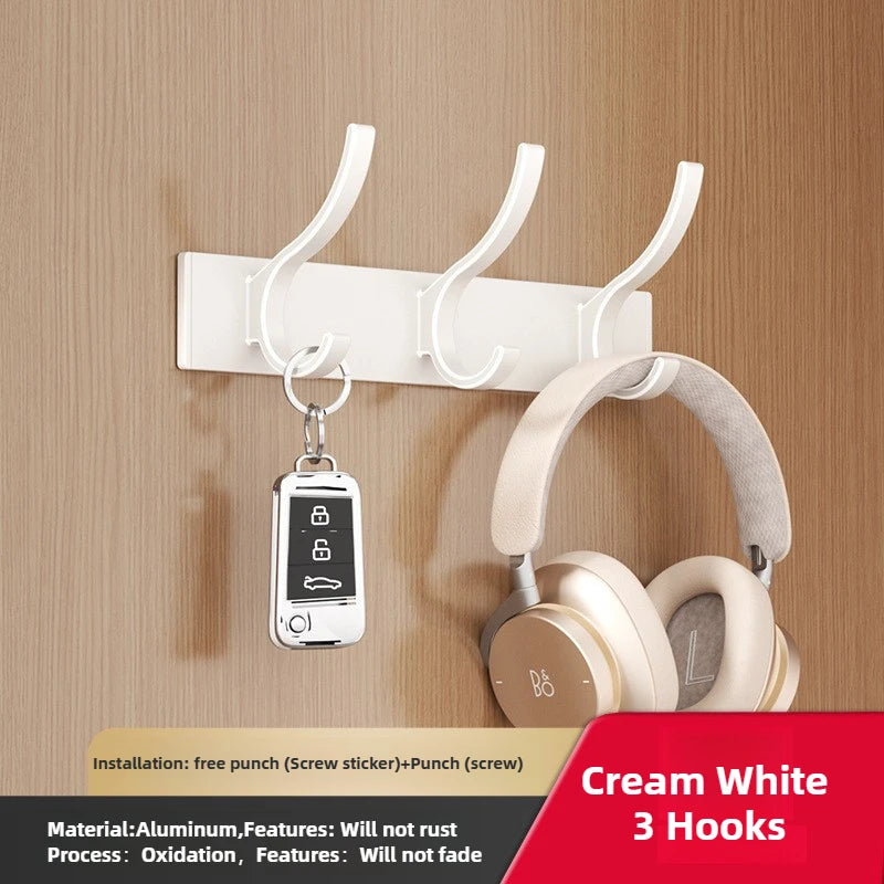 FanzyMarket 6-peg folding wall hooks in black and white, aluminum nail-mount towel and coat rack for home organization.
