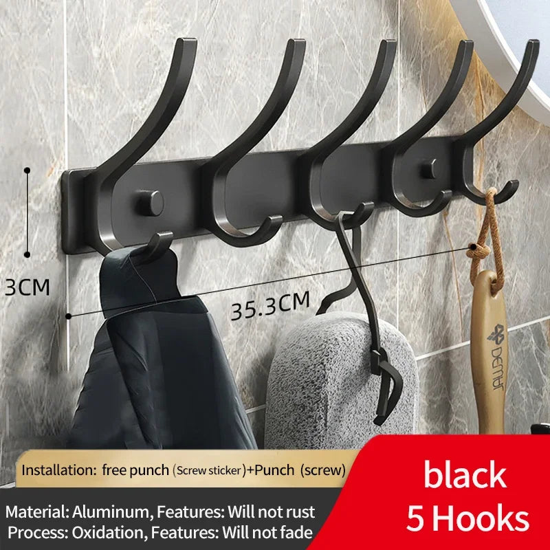 Cream white and black 6-peg folding wall hooks by FanzyMarket, aluminum nail-mount towel and coat rack with multiple hooks.