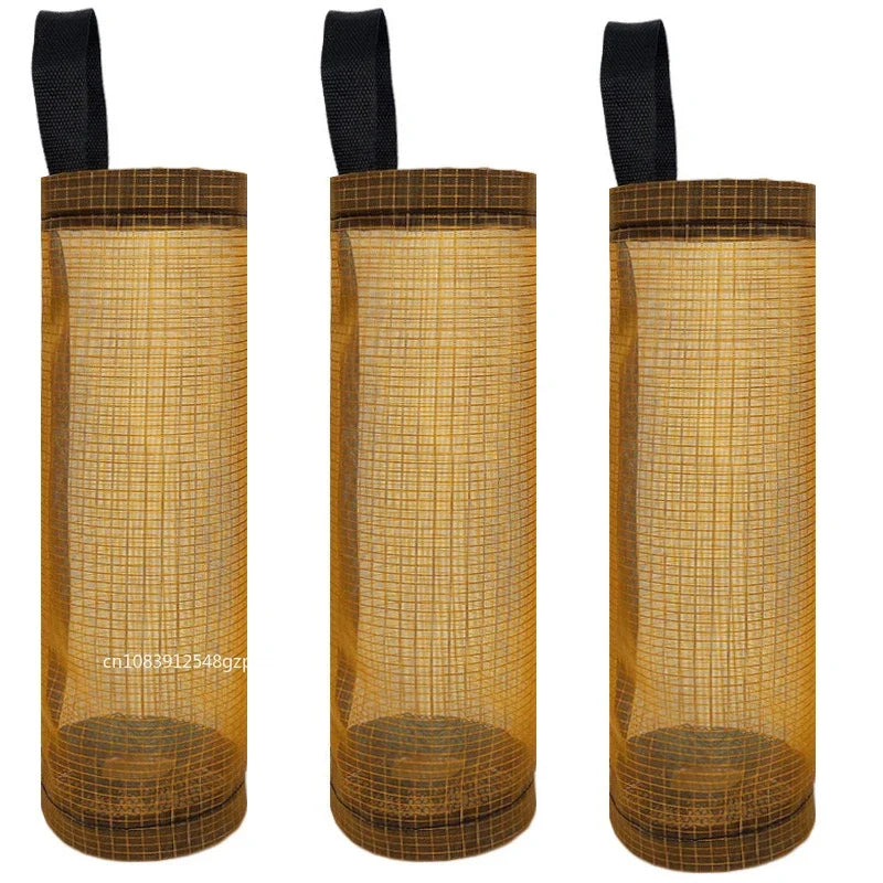 FanzyMarket wall-mount plastic bag holder dispenser for hanging kitchen trash and grocery bags, in a 1-5 pack, black plastic design.