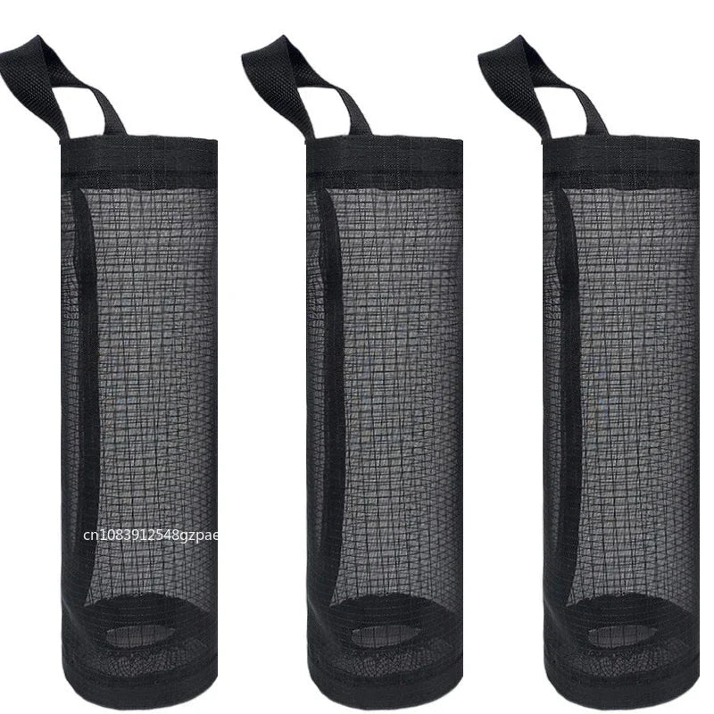 FanzyMarket wall-mount plastic bag holder dispenser for kitchen trash and grocery bags, hanging organizer, set of 5.