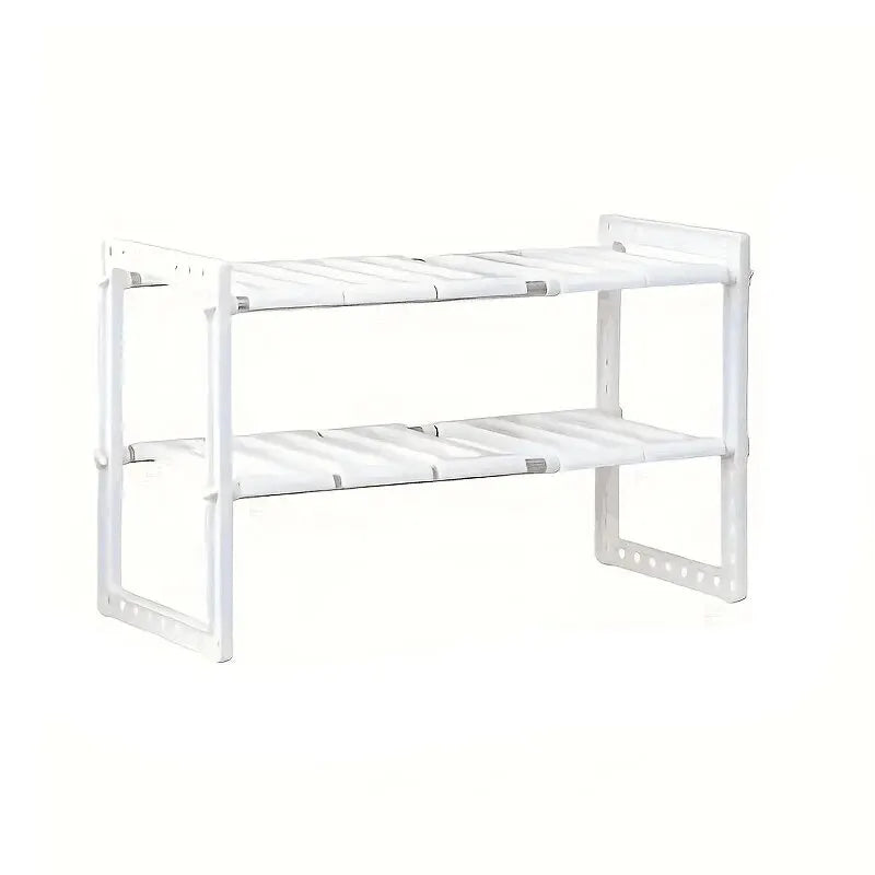 FanzyMarket multi-purpose stackable cabinet organizer shelves for kitchen, sink, and pantry storage, ideal for efficient home organization.