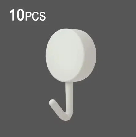 FanzyMarket 10-pack self-adhesive wall hooks for bathroom and kitchen, made of strong plastic, no drill needed, 2.8 x 5 cm.