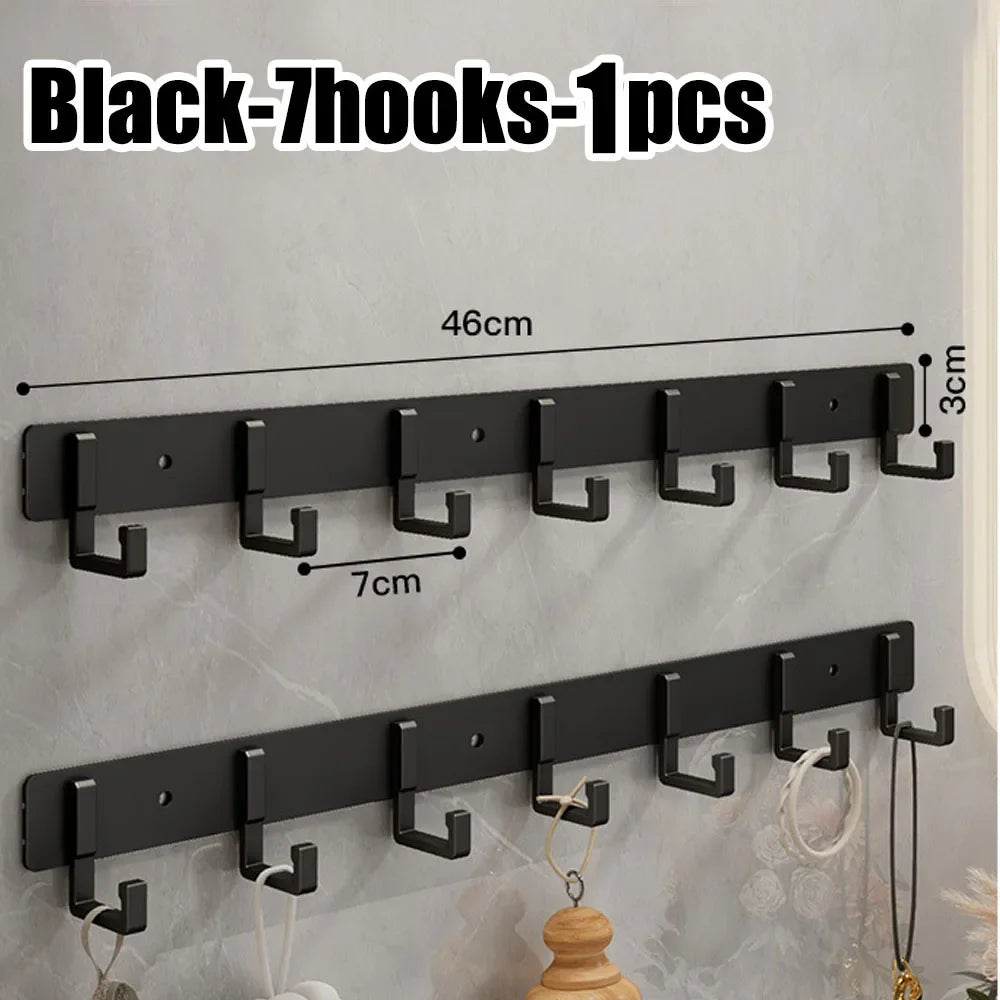 FanzyMarket stainless steel wall-mounted towel and clothes hook with 7 heavy-duty adhesive hooks for bathroom and kitchen storage