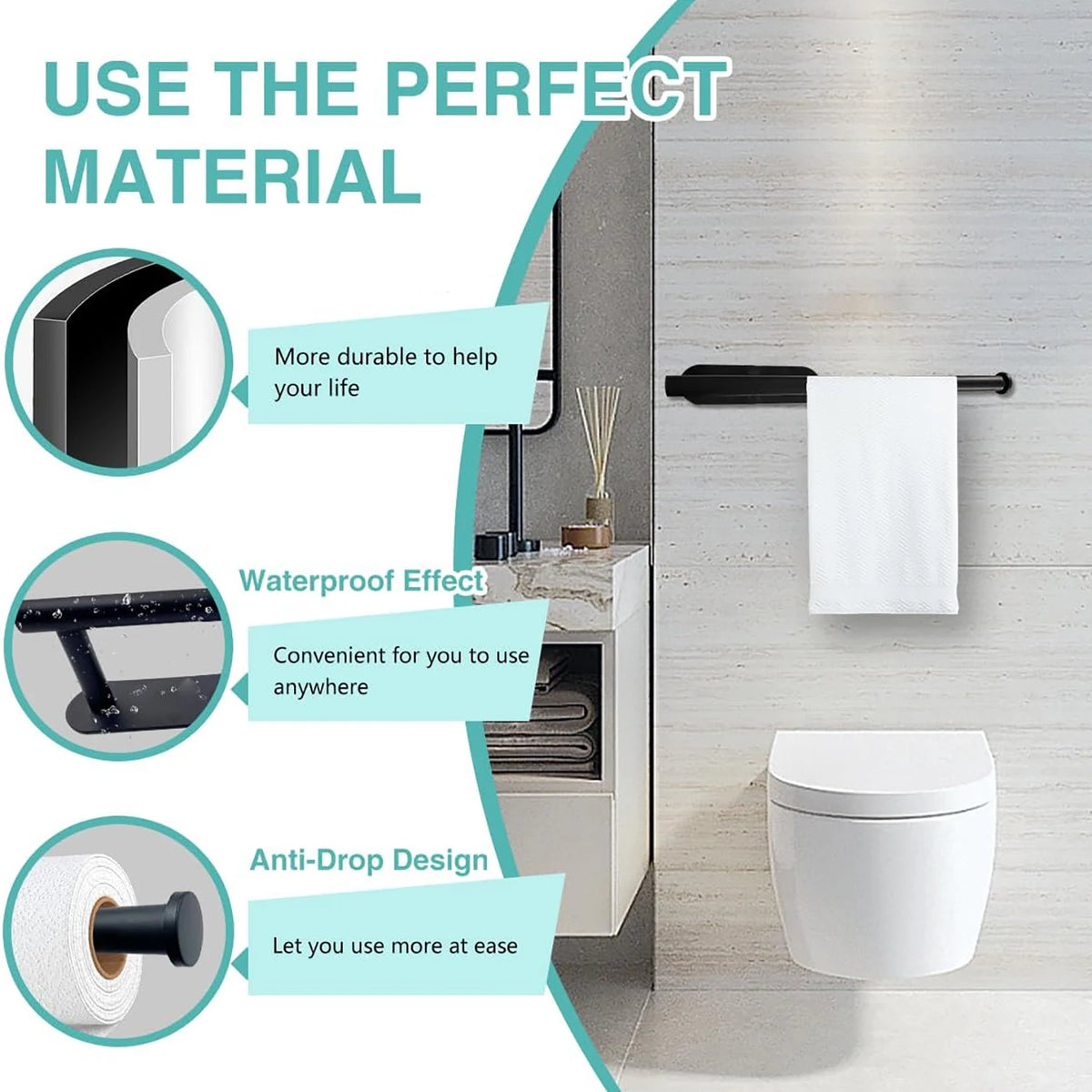 White wall-mount adhesive paper towel and toilet roll holder by FanzyMarket for kitchen and bathroom storage organization.