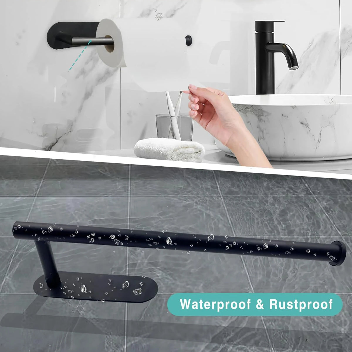 White adhesive wall-mount paper towel and toilet roll holder by FanzyMarket for kitchen and bathroom cabinet storage.