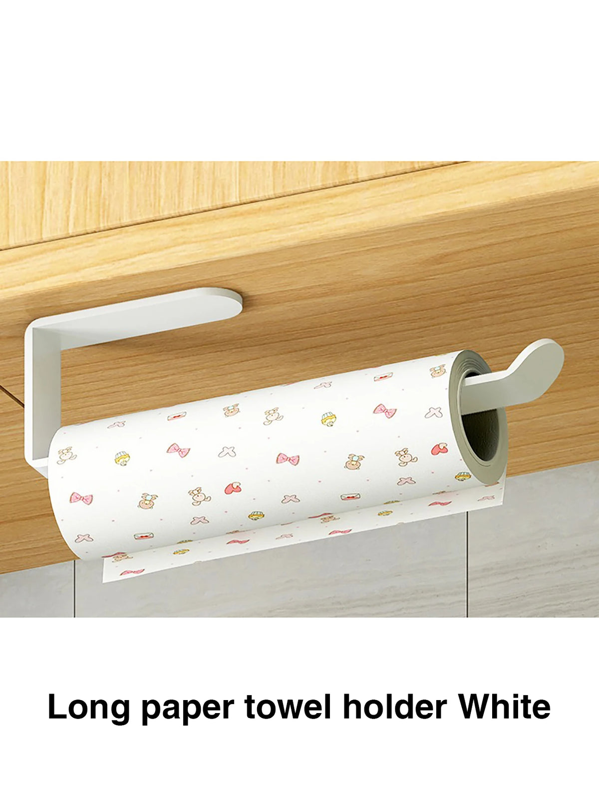 White wall-mount adhesive paper towel and toilet roll holder by FanzyMarket for kitchen and bathroom cabinet storage.