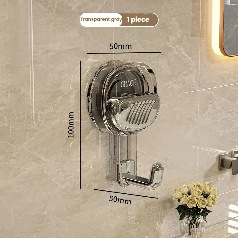 FanzyMarket strong suction cup adhesive hook for bathroom, kitchen, door, and toilet; traceless and no-drill installation.