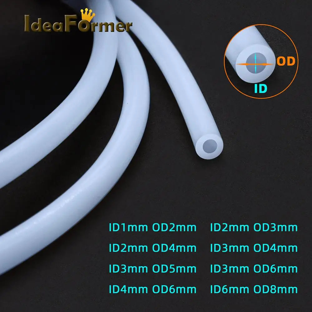 FanzyMarket white PTFE Bowden tube, 1 meter, for 3D printer V5/V6 J-head extruder, fits 1.75mm and 3mm filament, ID 1-6mm.