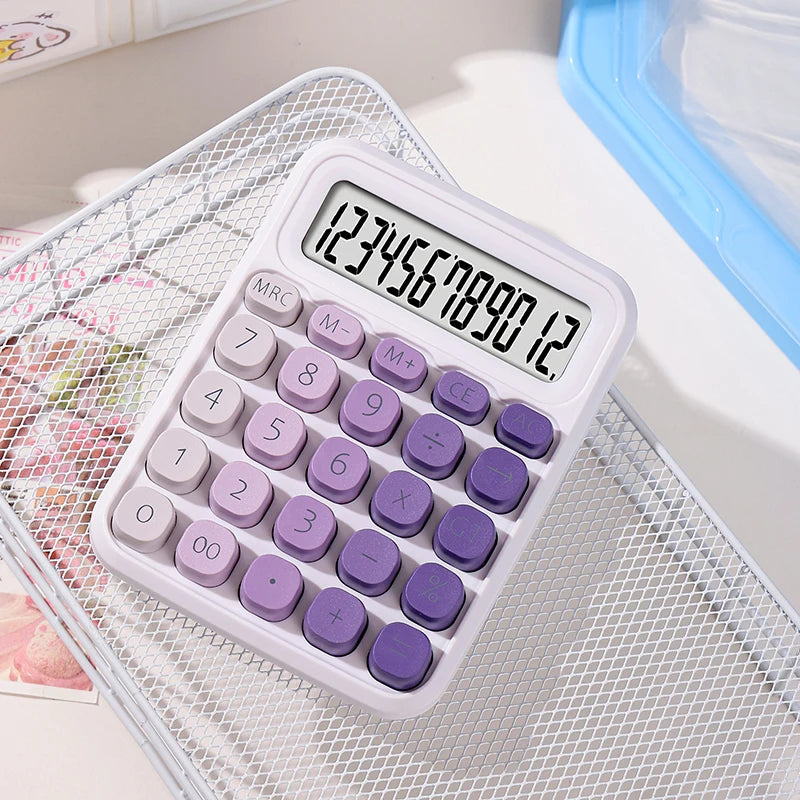 FanzyMarket dual power 12-digit electronic calculator with blue casing, solar and battery power, suitable for home, office, or school use.