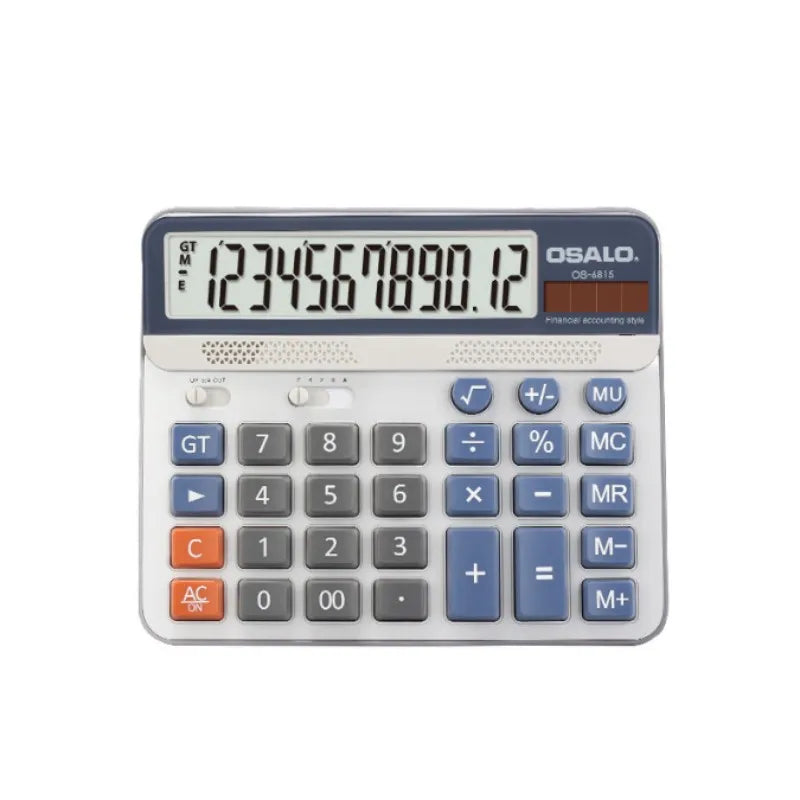 FanzyMarket solar dual-power 12-digit ABS calculator for office, finance, and students, featuring a yellow design and large display.