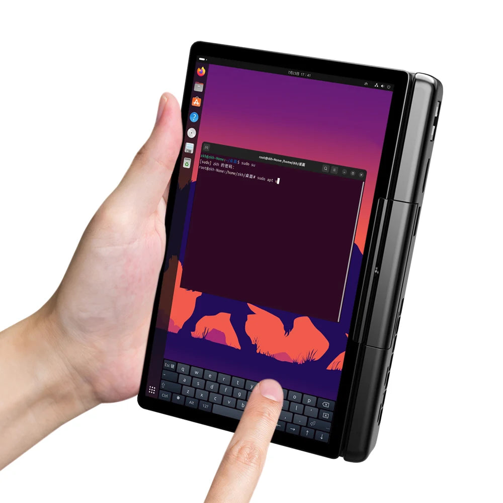 FanzyMarket mini handheld laptop with 7-inch touchscreen, 16GB RAM, 512GB SSD, N300 CPU, running Windows 11.
