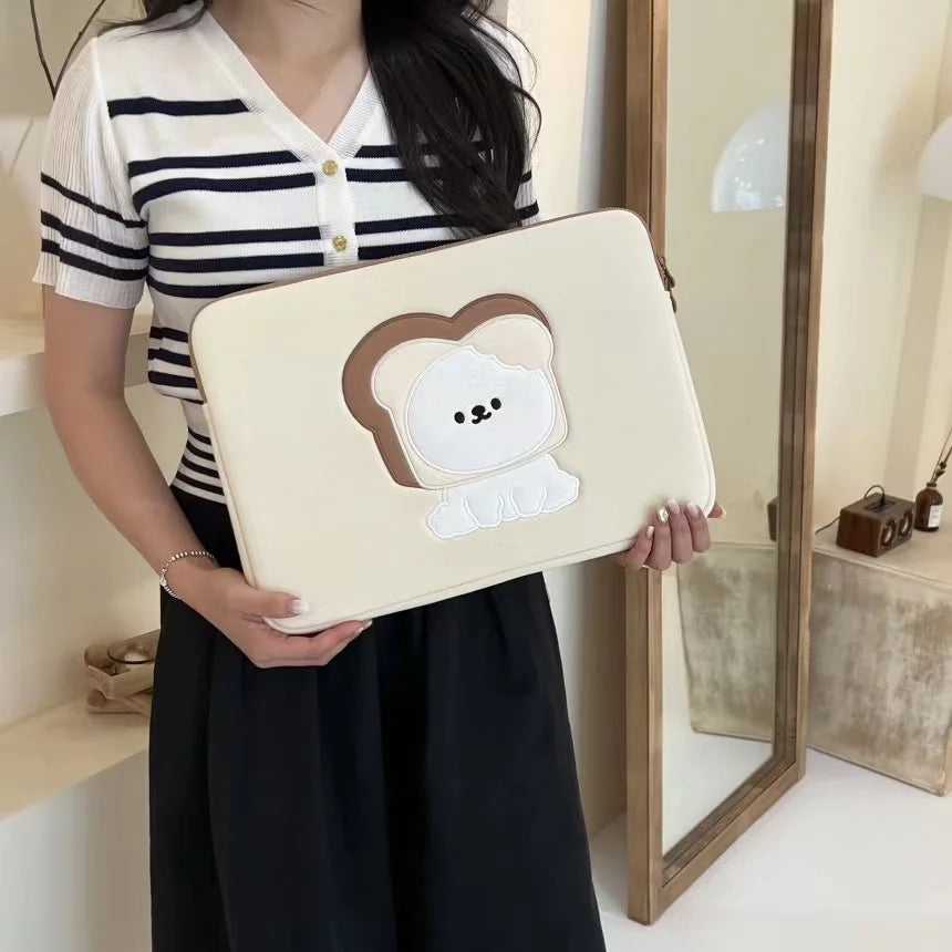 Cute frog animal print laptop sleeve for 13-16 inch devices, shockproof with zipper closure from FanzyMarket.