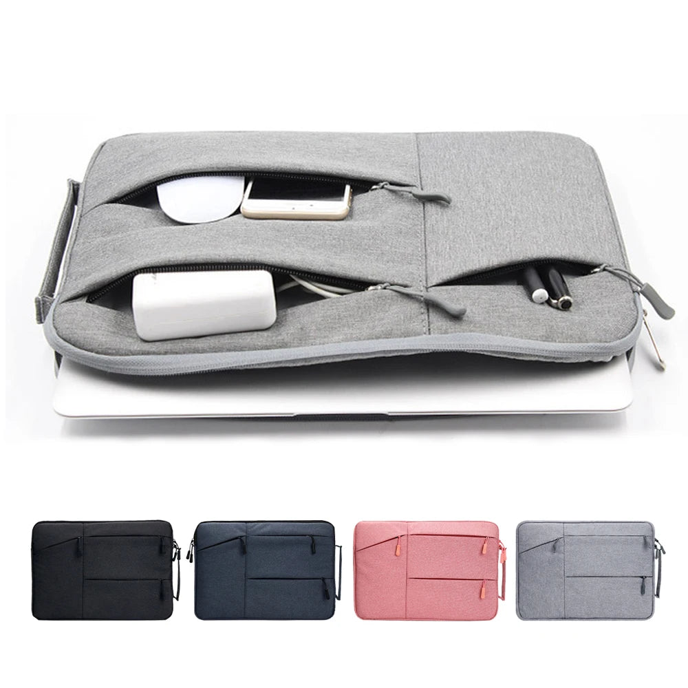 Gray FanzyMarket canvas laptop sleeve for 11-16 inch laptops, slim design with zippered closure, protective notebook case for office and tech use.