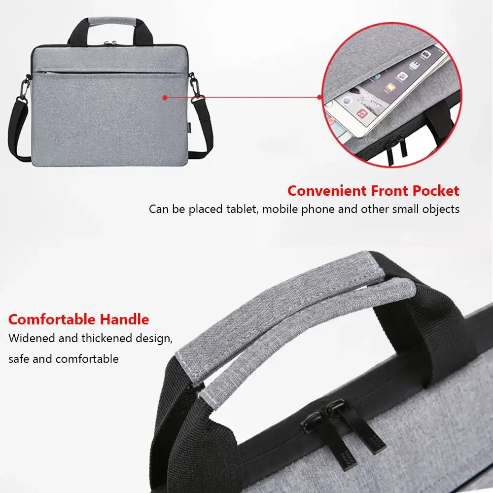 Grey padded water-resistant laptop sleeve for 13-15.6 inch laptops with shoulder strap, ideal for Office & Tech accessories.