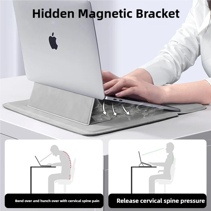 Light grey FanzyMarket PU liner laptop sleeve for 13-16 inch laptops, slim, protective, unisex design for office and tech accessories.
