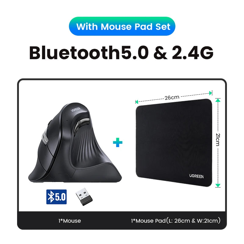 FanzyMarket vertical ergonomic wireless mouse with Bluetooth 5.0, 4000 DPI, and 6 silent buttons for MacBook, laptop, and tablet.