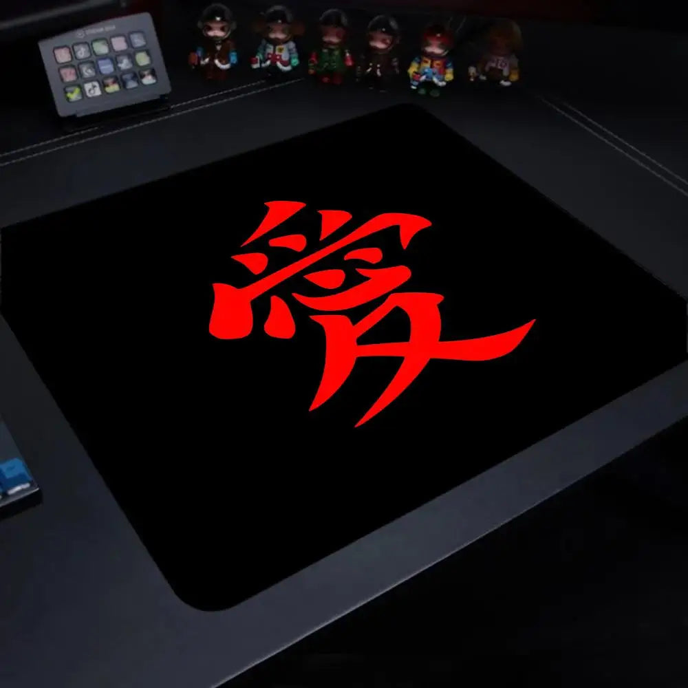 FanzyMarket gaming mouse pad with locking edge, love calligraphy design, microfiber surface, non-slip rubber base, 2-5mm thickness.