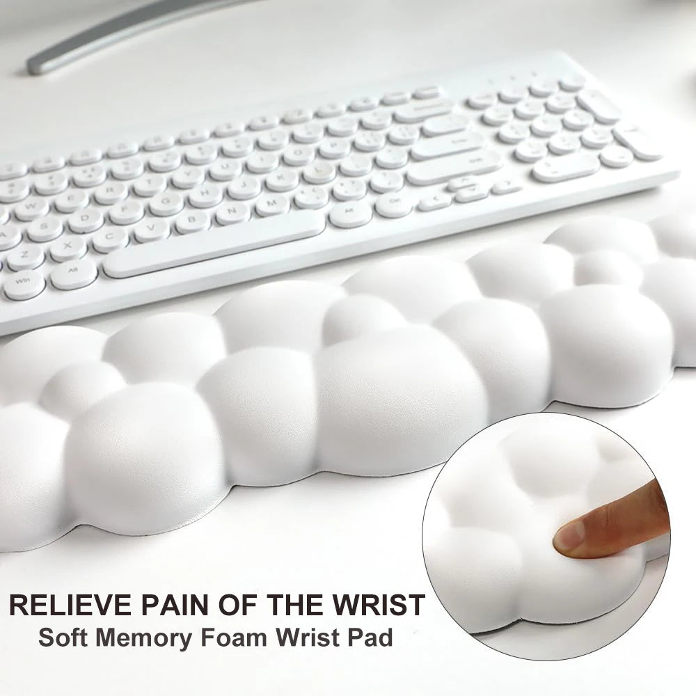 Black memory foam mouse pad with wrist rest from FanzyMarket, featuring anti-slip ergonomic design for office and gaming use.