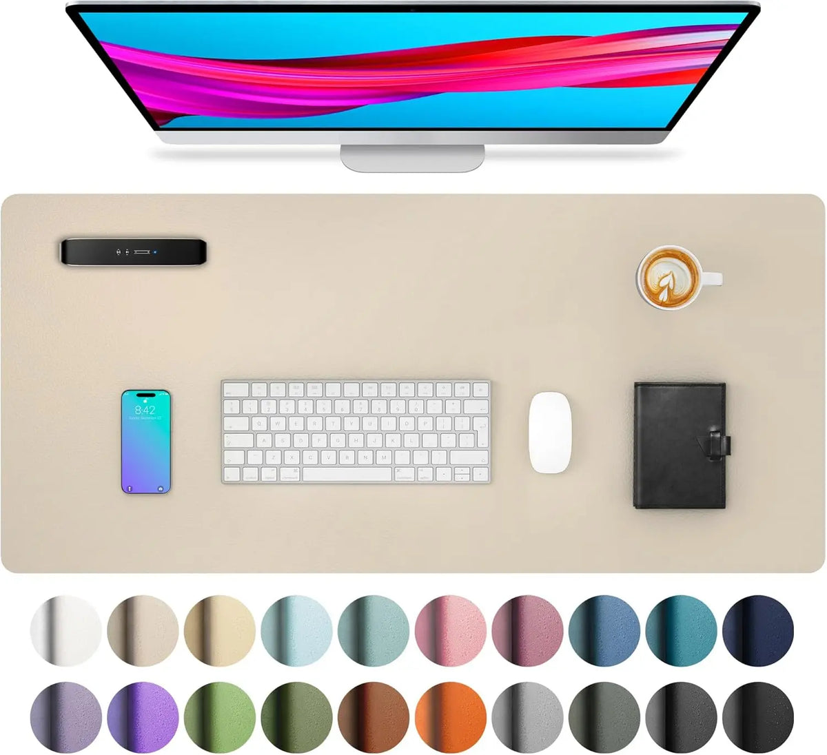 Lavender large waterproof PU leather desk mat for office and home, suitable for keyboard, mouse, and writing activities.
