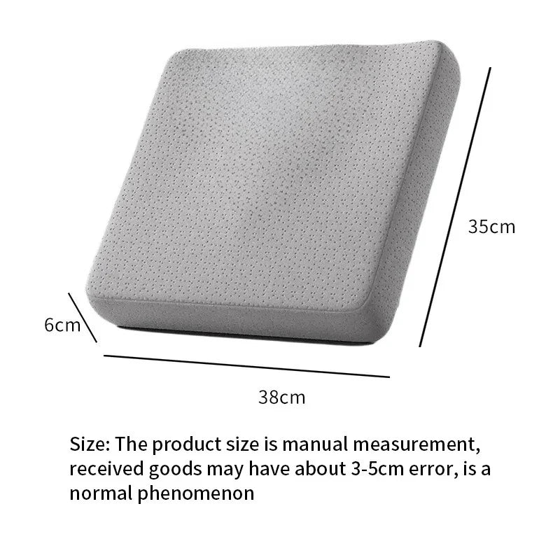 Navy blue ergonomic memory foam seat cushion for office chair providing hemorrhoid relief and long-sitting comfort.