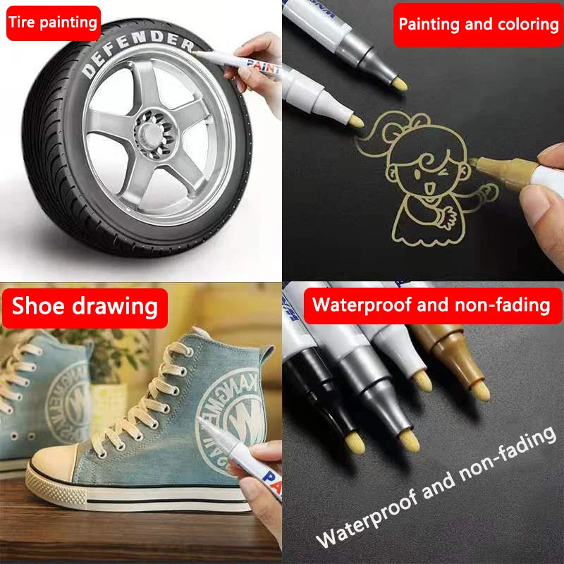 FanzyMarket opaque white oily paint marker pen with waterproof gel ink and 0.8 to 2.8mm nibs for graffiti, sketching, and stationery.