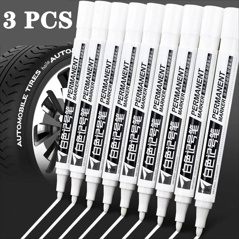 FanzyMarket opaque white oily paint marker pen with waterproof gel ink, 0.8mm to 2.8mm nibs for graffiti, sketching, and stationery.