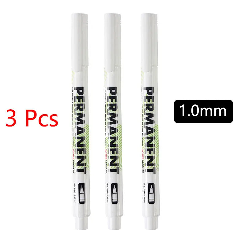 FanzyMarket opaque white oily paint marker pen with waterproof gel ink, 0.8mm to 2.8mm nibs for graffiti and sketching.