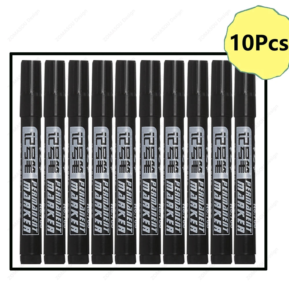 FanzyMarket waterproof oil-based permanent marker pens in blue, black, and red for metal, glass, and paper; quick-dry, bulk pack of 50.