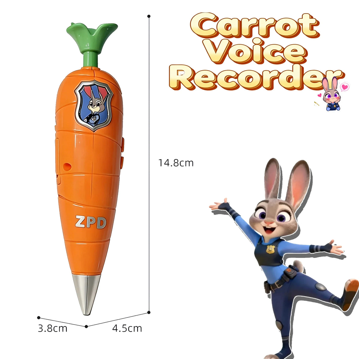 FanzyMarket Carrot Mini Recorder 2-in-1 gel pen featuring bunny and fox characters, compact 60s mini flute stationery for kids.