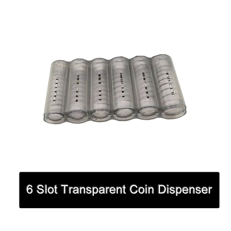 FanzyMarket portable 6-slot euro coin dispenser with spring, transparent plastic coin holder for cashiers, waiters, and drivers.