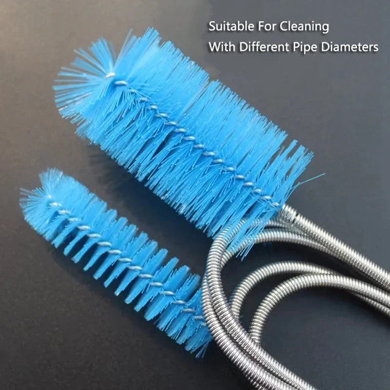 Flexible double-ended aquarium tube cleaning brush with stainless steel handle and nylon bristles, available in multiple lengths.