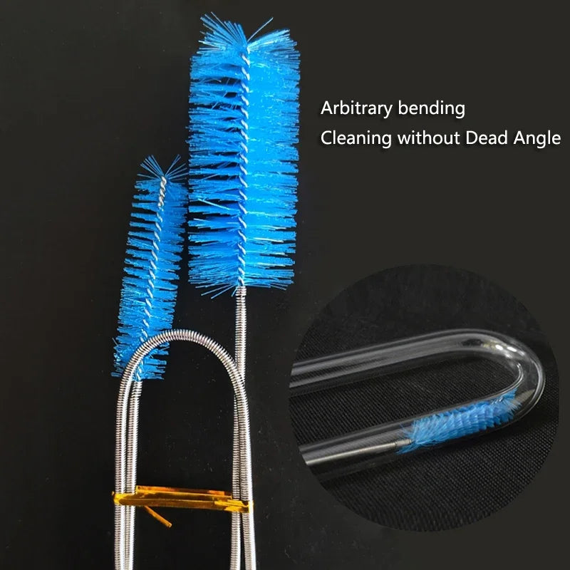 FanzyMarket aquarium tube cleaning brush with stainless steel handle and nylon bristles, flexible double-ended fish tank pipe cleaner.